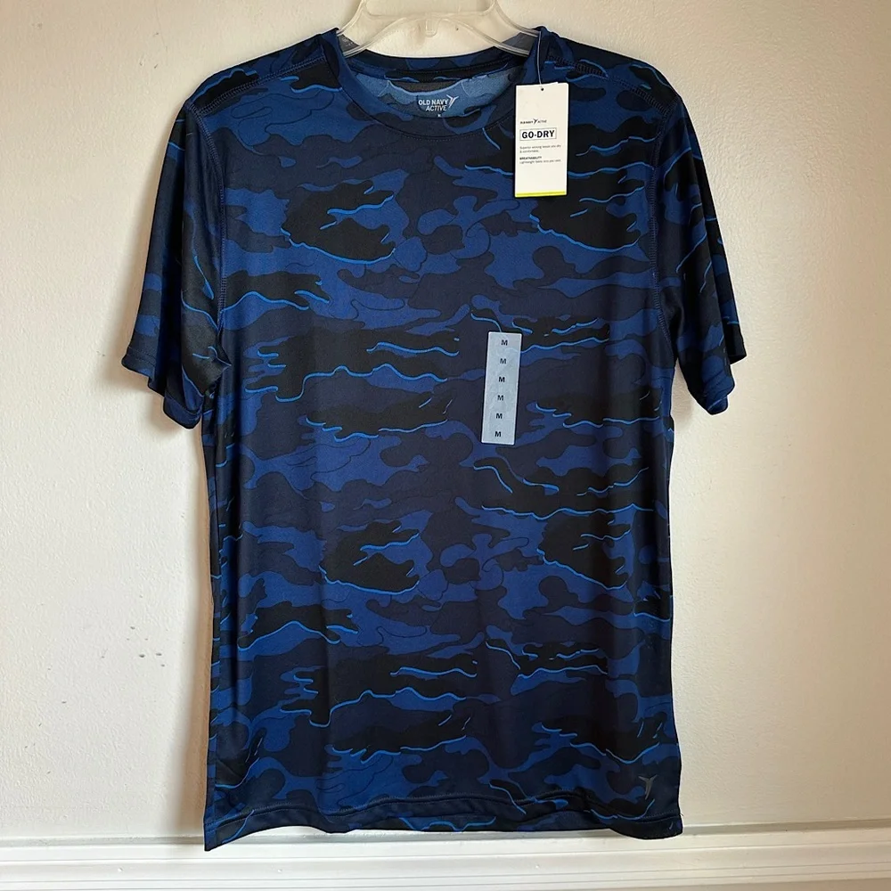 3/$20💥 Old Navy Active Boys Go-Dry T-Shirt Breathable Lightweight Blue Camo NWT